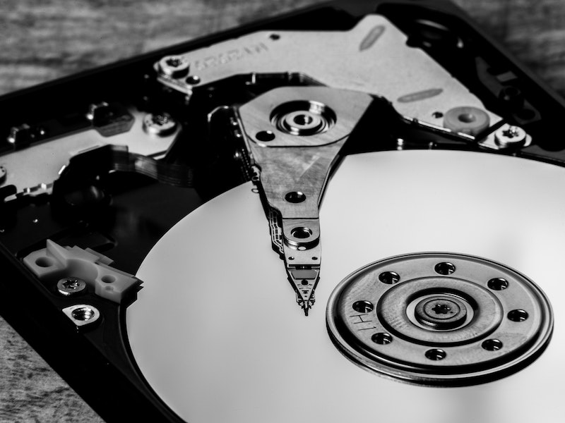 Black and white photo of a hard drive